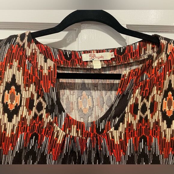 Aryeh Elbow 3/4 Sleeve Abstract Print Knit Shift Dress Brown Orange Size XL - Picture 4 of 9
